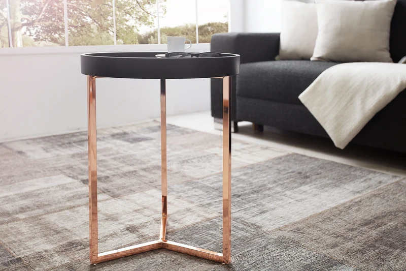 Table d'appoint extravagante MODULAR 40cm ronde en cuivre noir mat avec plateau