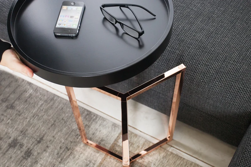 Table d'appoint extravagante MODULAR 40cm ronde en cuivre noir mat avec plateau