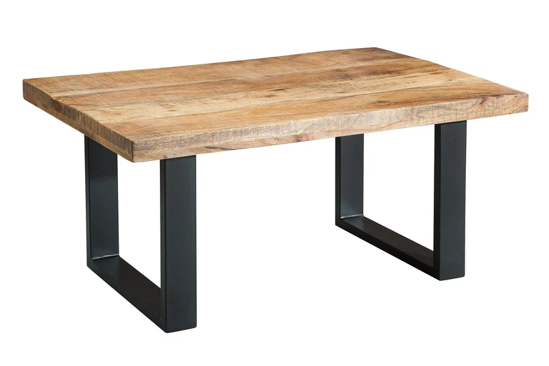 Table basse design IRON CRAFT 100cm bois de manguier fer design industriel structure noire solide