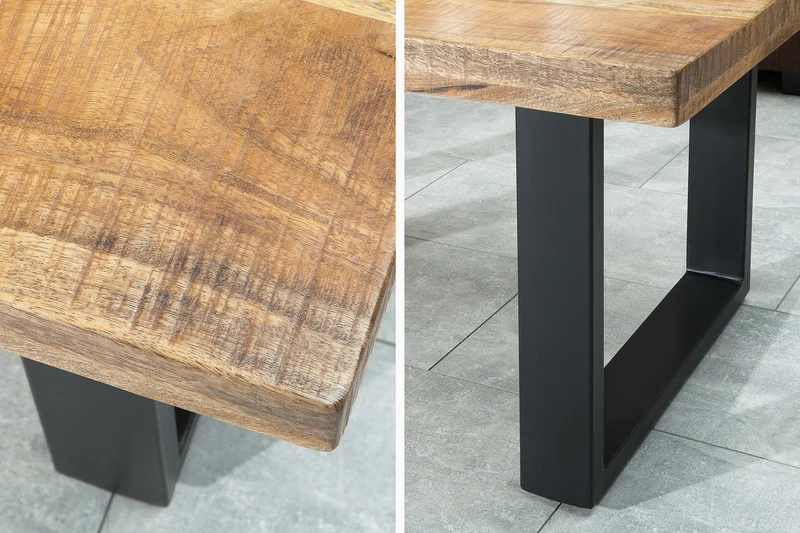 Table basse design IRON CRAFT 100cm bois de manguier fer design industriel structure noire solide