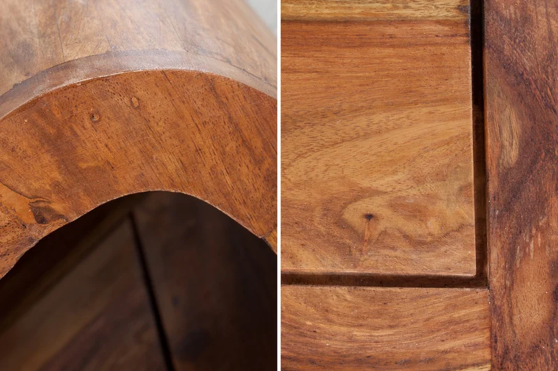 Table basse en bois massif CURVED 100cm finition pierre de Sheesham marron meuble TV bas espace de rangement