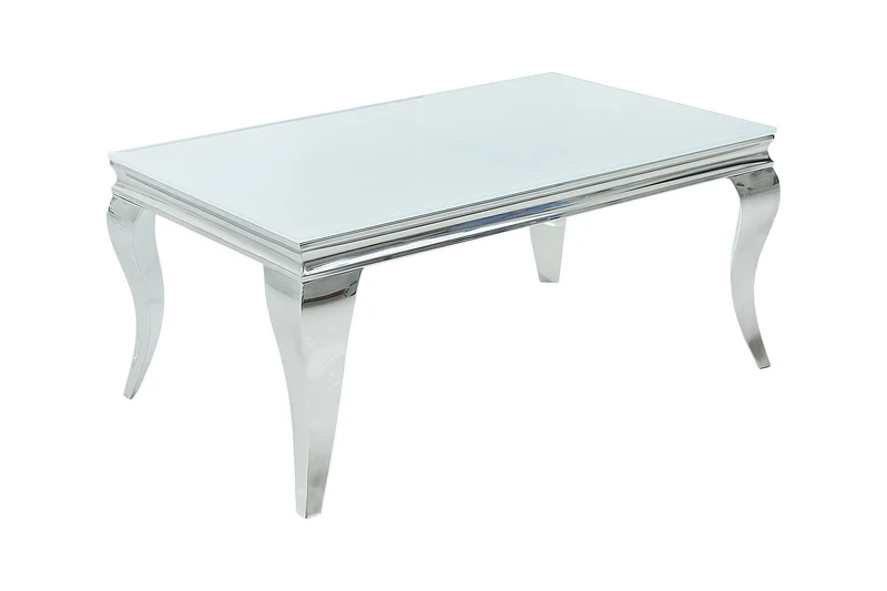 Élégante table basse MODERN BAROQUE 100cm argent avec verre opale blanc