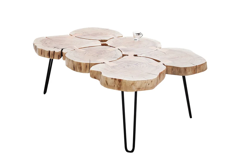 Table basse design GOA 110cm tronc d'acacia tranches 4cm plateau bois massif