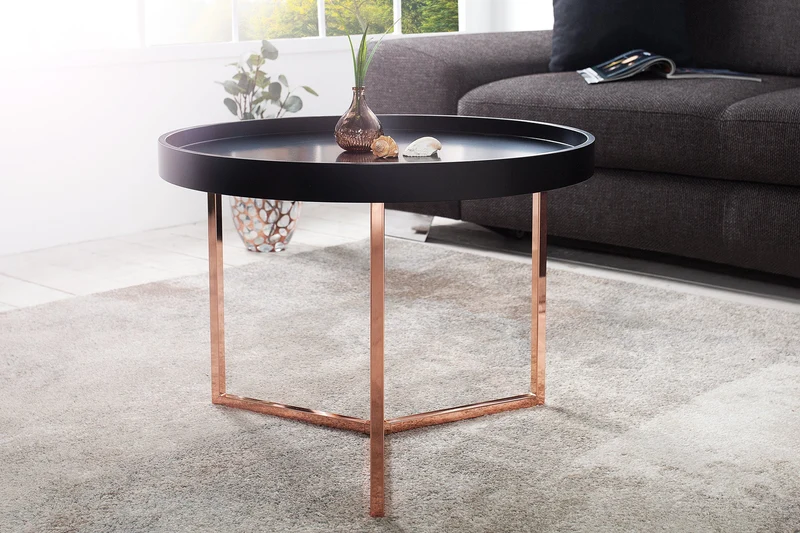 Table basse MODULAIRE extravagante 60 cm ronde en cuivre noir mat avec plateau