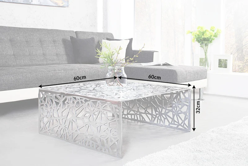 Table basse artisanale ABSTRACT 60cm en aluminium couleur argent au design Gap
