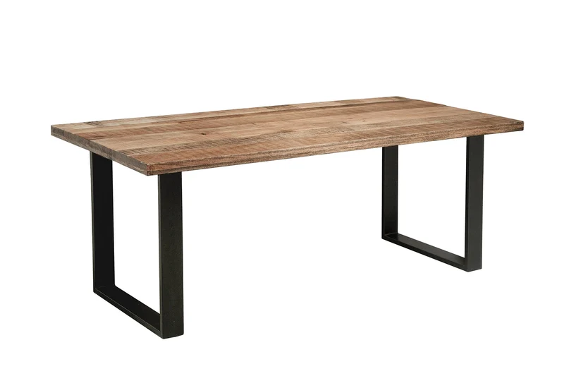 Table à manger solide IRON CRAFT 180cm bois de manguier naturel structure luge en fer design industriel