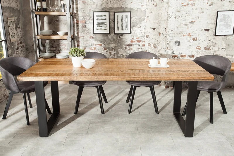 Table à manger solide IRON CRAFT 180cm bois de manguier naturel structure luge en fer design industriel
