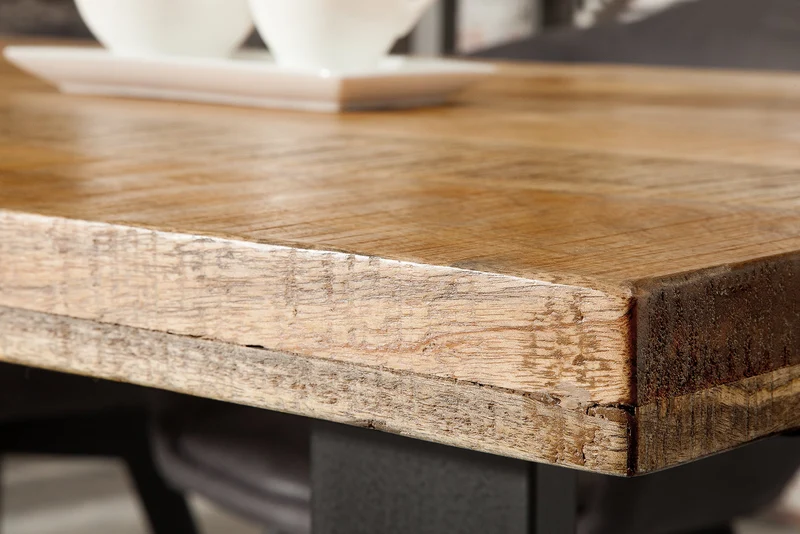 Table à manger solide IRON CRAFT 180cm bois de manguier naturel structure luge en fer design industriel