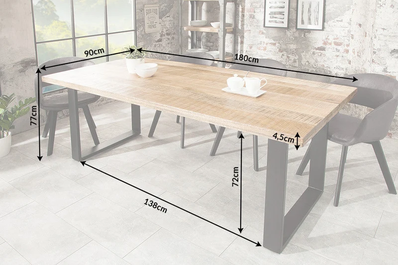 Table à manger solide IRON CRAFT 180cm bois de manguier naturel structure luge en fer design industriel