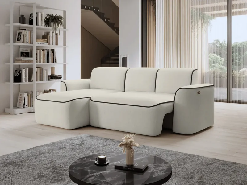 Canapé d'angle convertible électrique tissu boucle LUMIA