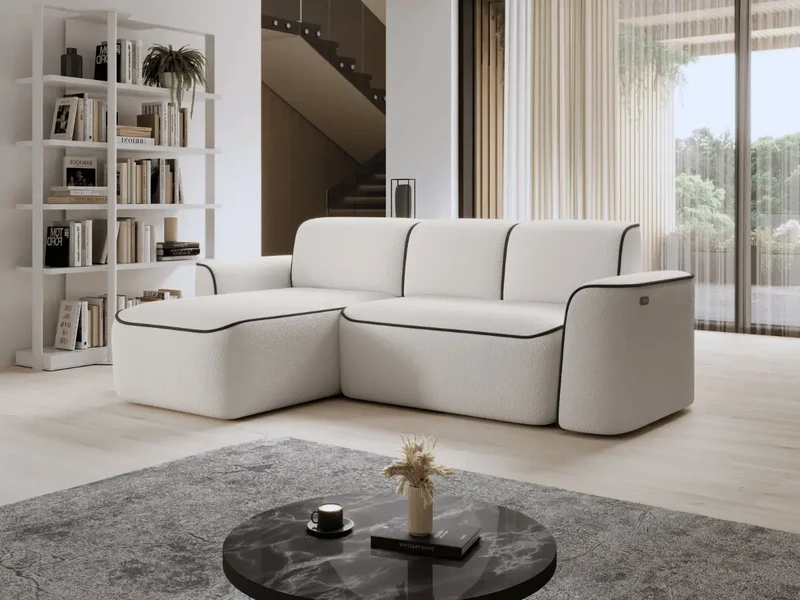 Canapé d'angle convertible électrique tissu boucle LUMIA