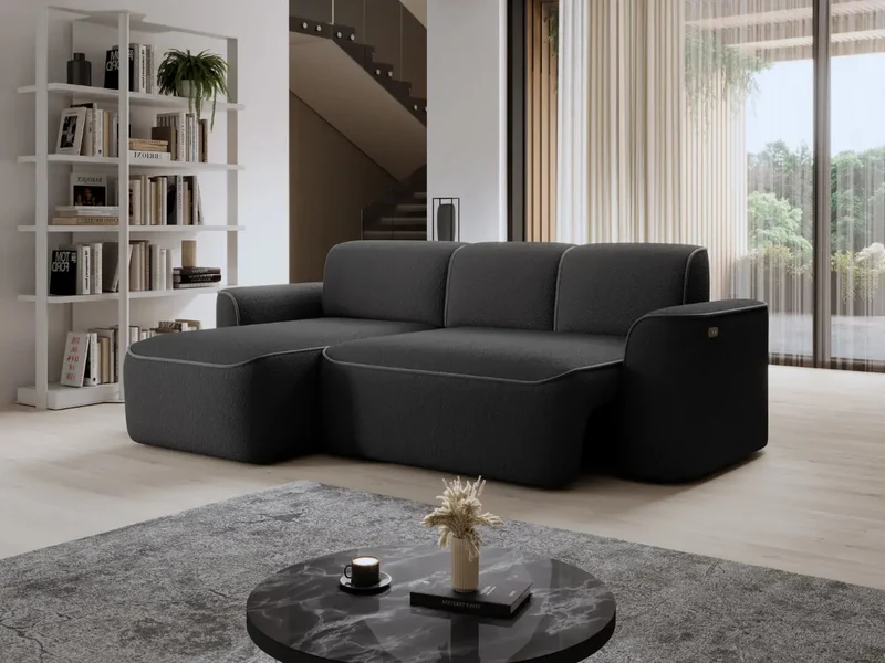 Canapé d'angle convertible électrique tissu boucle LUMIA