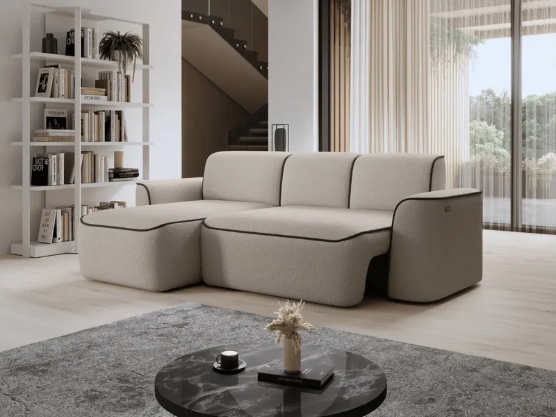 Canapé d'angle convertible électrique tissu boucle LUMIA