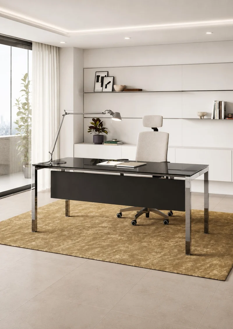 Bureau de direction Pop Easy Verre Noir – Piètement Chrome