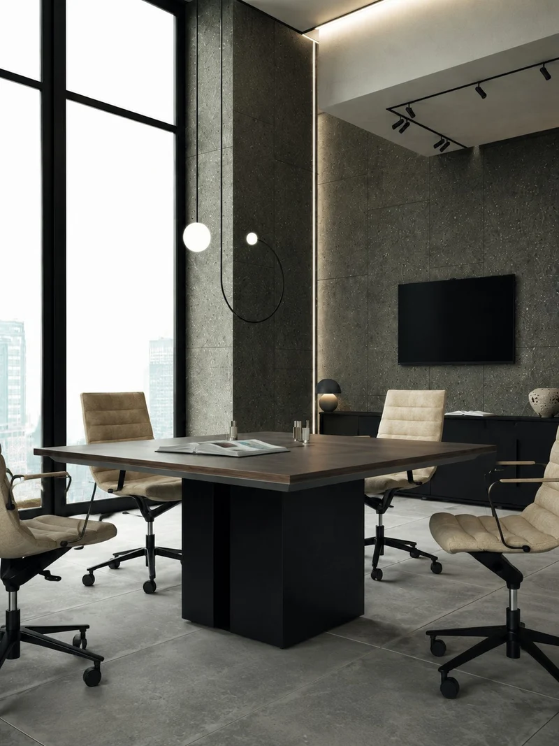 Table de Réunion Design ONO Placage Bois Noyer avec Top Access