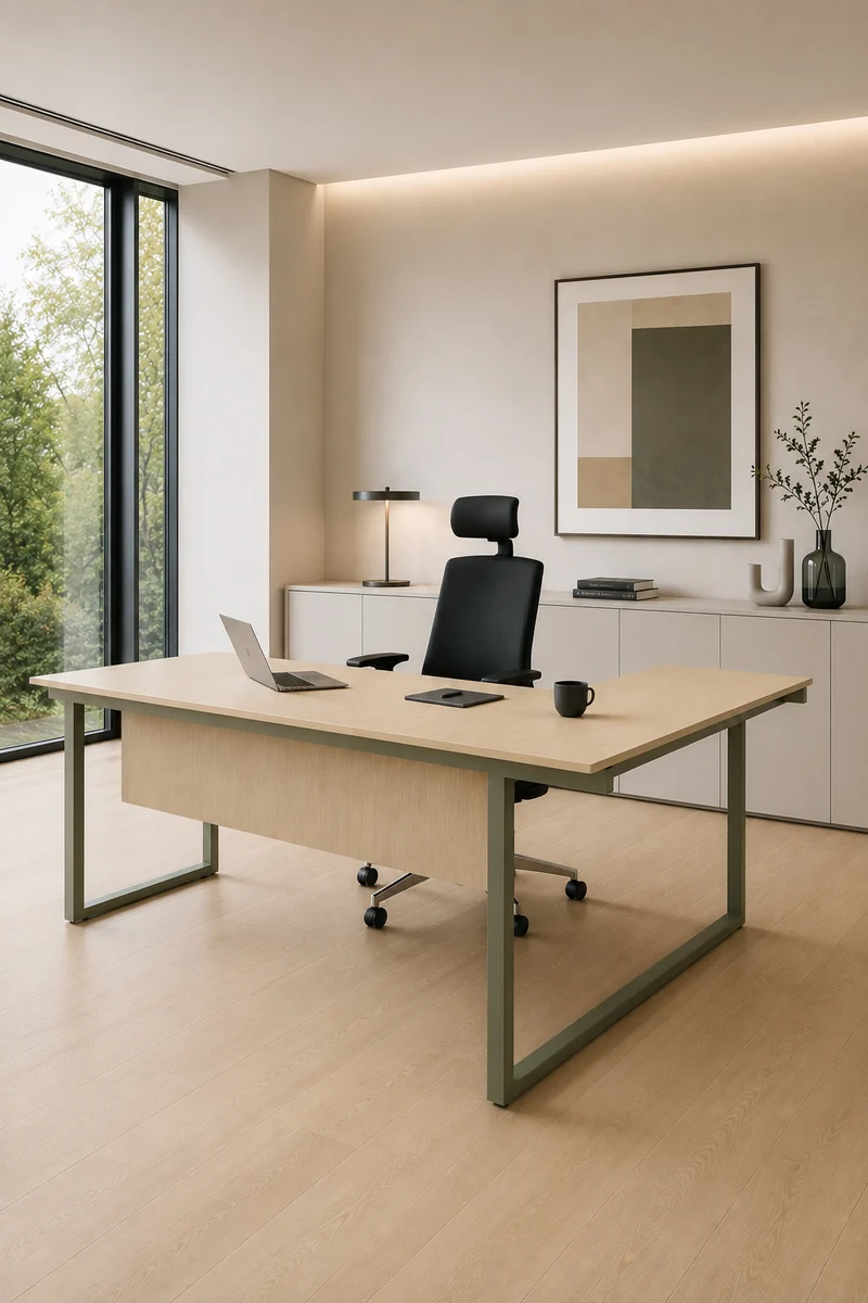 Bureau de Direction Design Be.1 Frezza finition Bois & Gris Sauge avec Retour