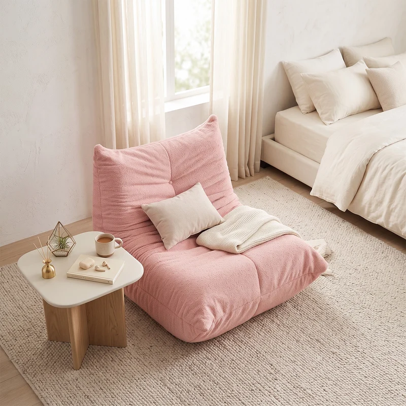 Fauteuil style Togo rose chenille, fauteuil de sol sans cadre ergonomique