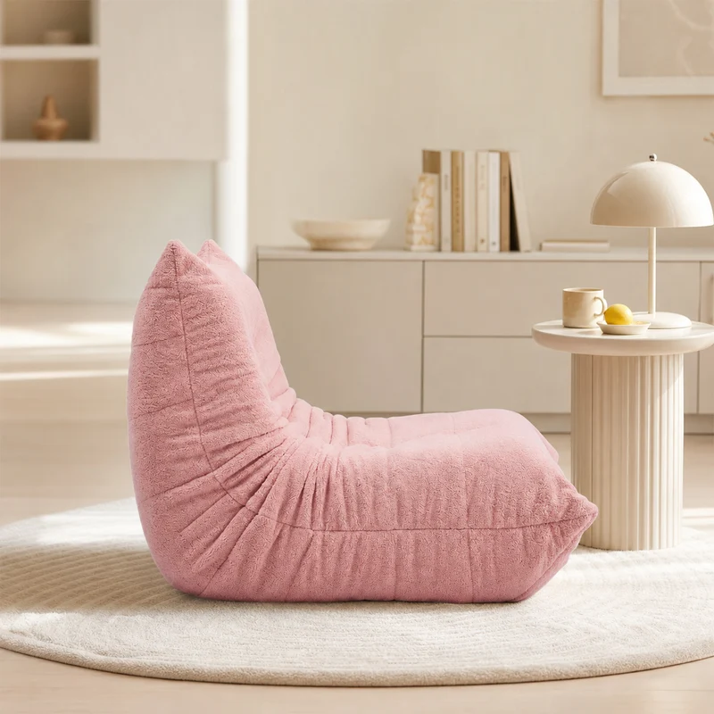 Fauteuil style Togo rose chenille, fauteuil de sol sans cadre ergonomique
