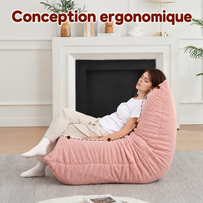 Fauteuil style Togo rose chenille, fauteuil de sol sans cadre ergonomique
