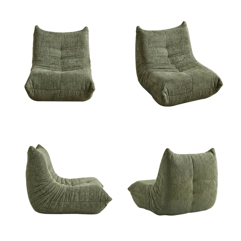 Fauteuil style Togo vert chenille, fauteuil de sol sans cadre ergonomique