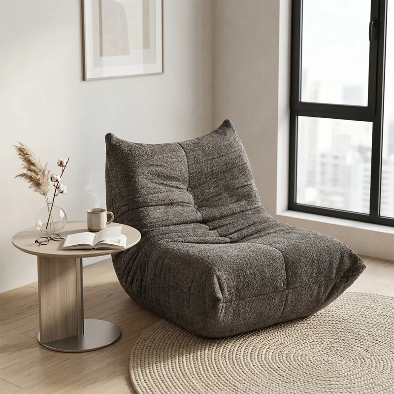Fauteuil style Togo gris chenille, fauteuil de sol sans cadre ergonomique
