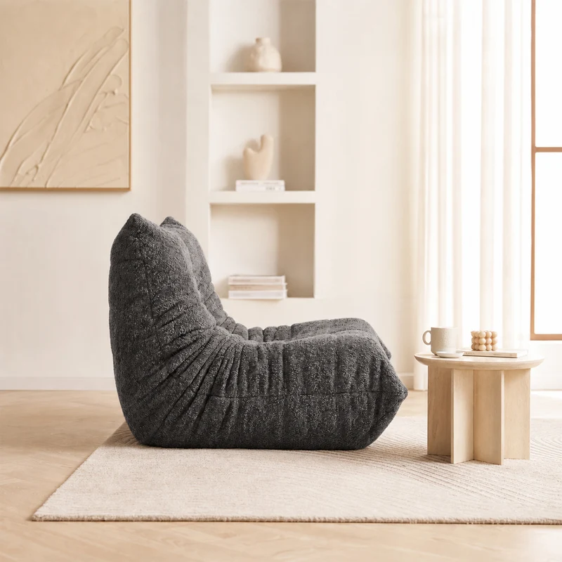 Fauteuil style Togo gris chenille, fauteuil de sol sans cadre ergonomique