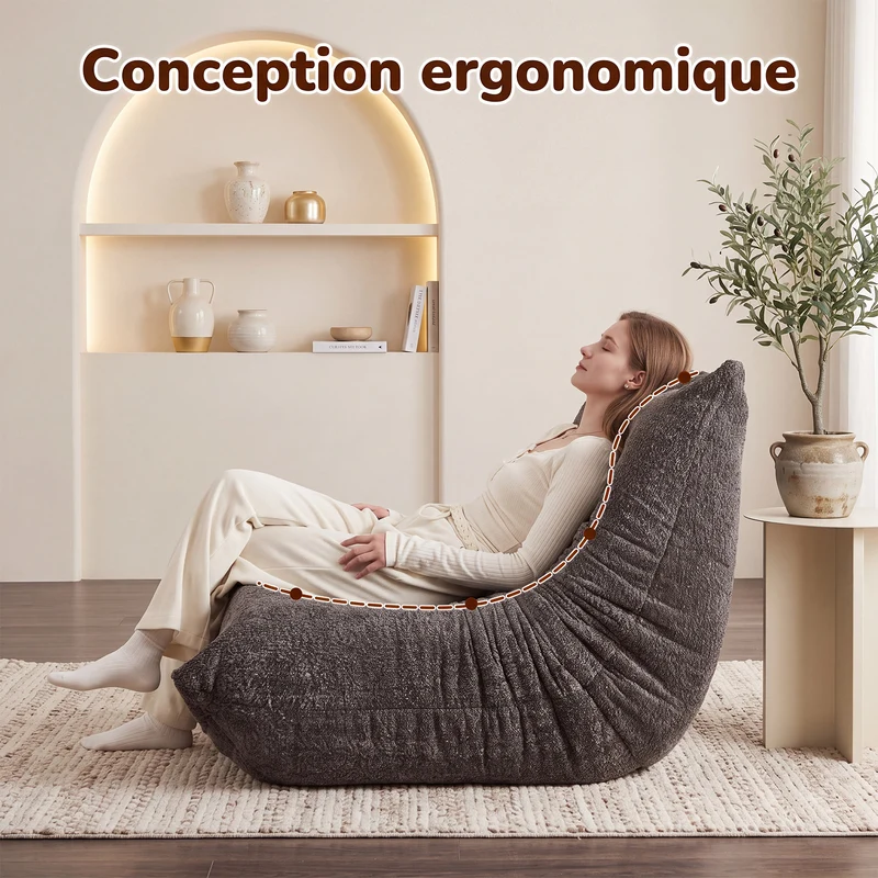Fauteuil style Togo gris chenille, fauteuil de sol sans cadre ergonomique