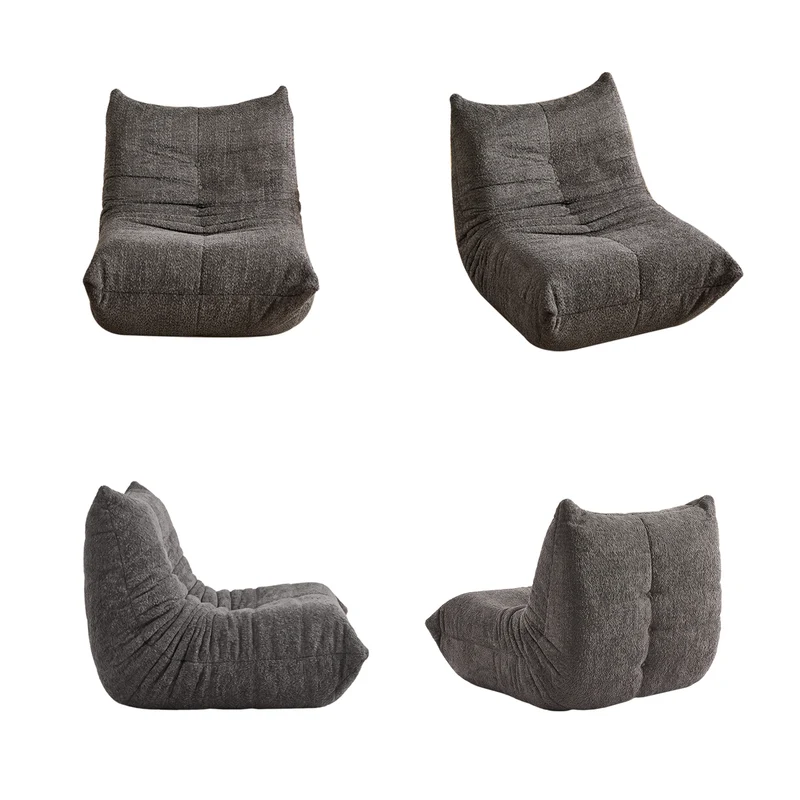 Fauteuil style Togo gris chenille, fauteuil de sol sans cadre ergonomique