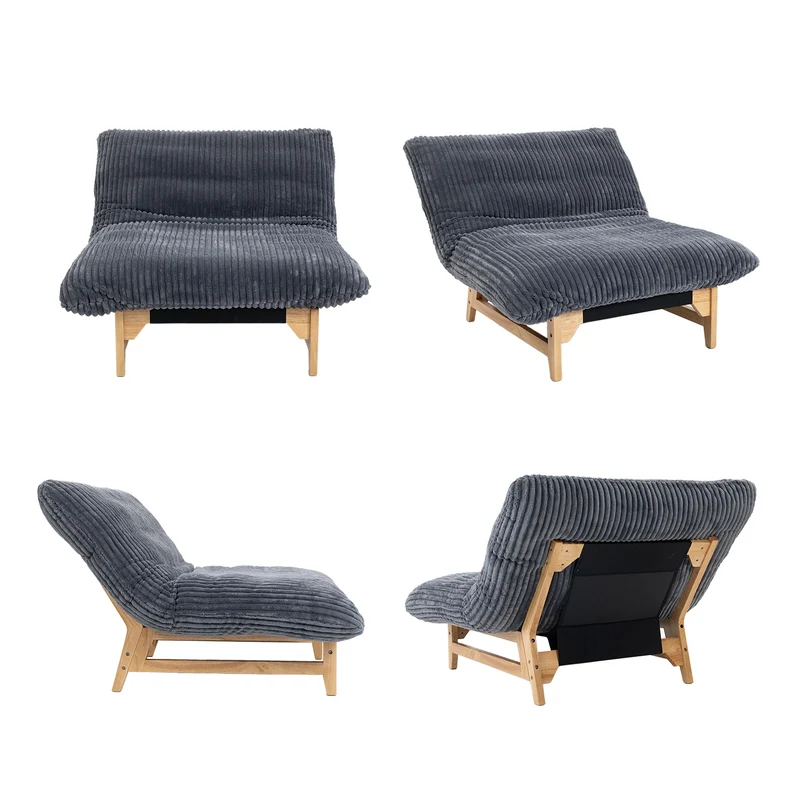 Fauteuil en velours côtelé gris sans accoudoirs