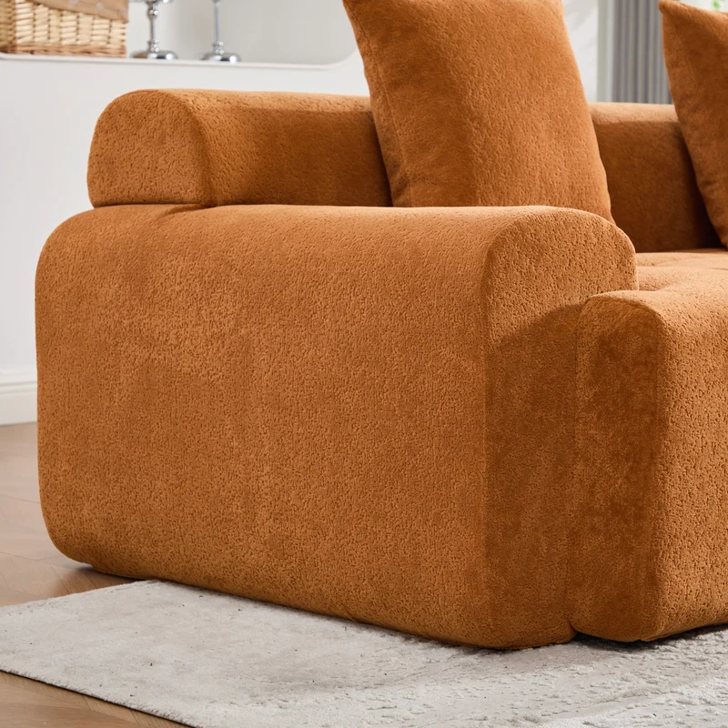 Canapé d’angle modulaire orange 3 places avec pouf