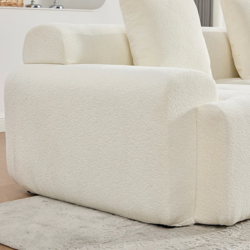 Canapé d’angle modulaire beige 3 places avec pouf