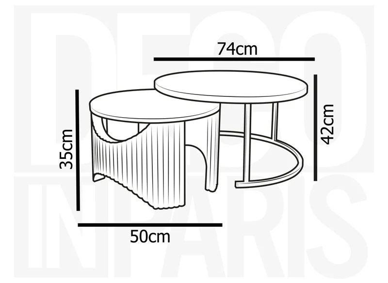 Lot de 2 tables basses rondes gigognes en verre et bois noir TAYRON