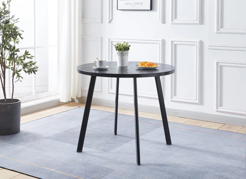 Ensemble table à manger en bois noir avec 4 tabourets gris IRINA