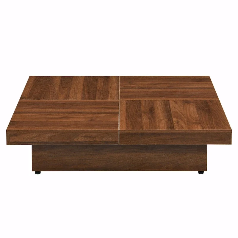 Table basse carrée en marbre (placage) de 39,4 po avec rangement supérieur coulissant