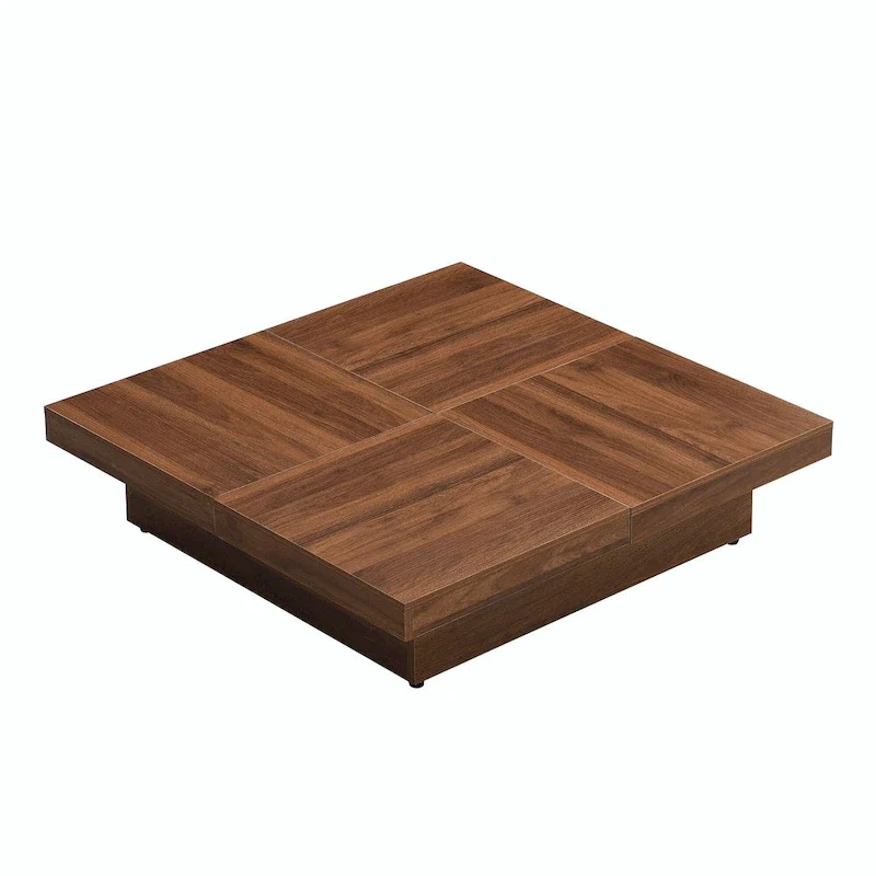 Table basse carrée en marbre (placage) de 39,4 po avec rangement supérieur coulissant
