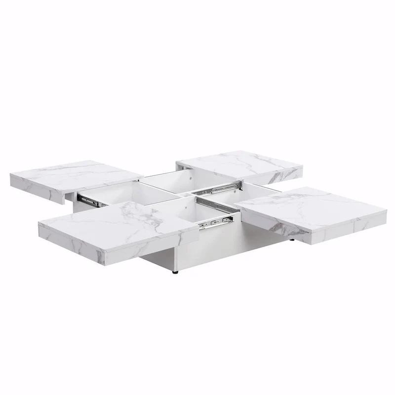Table basse carrée en marbre (placage) de 39,4 po avec rangement supérieur coulissant