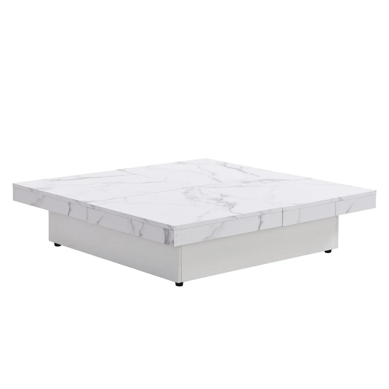 Table basse carrée en marbre (placage) de 39,4 po avec rangement supérieur coulissant