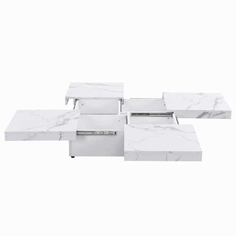 Table basse carrée en marbre (placage) de 39,4 po avec rangement supérieur coulissant