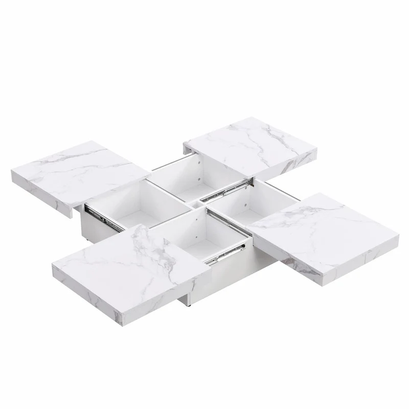 Table basse carrée en marbre (placage) de 39,4 po avec rangement supérieur coulissant