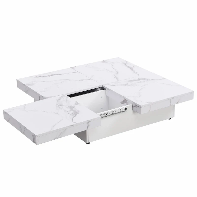Table basse carrée en marbre (placage) de 39,4 po avec rangement supérieur coulissant