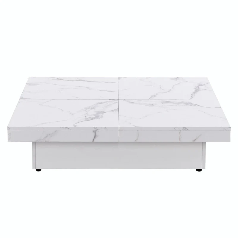 Table basse carrée en marbre (placage) de 39,4 po avec rangement supérieur coulissant