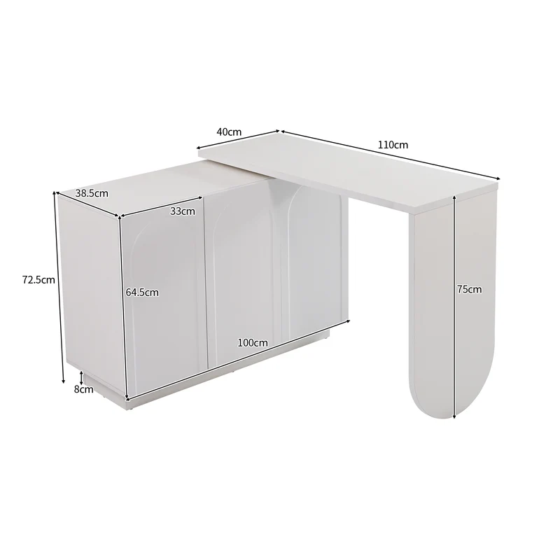 Bureau d'angle pivotant blanc en forme de L avec 3 placards de rangement