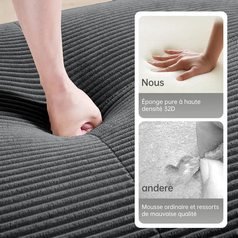 Ensemble de canapés avec accoudoirs incurvés et base antidérapante en tissu velours côtelé doux pour le salon, gris, siège 3 + tabouret 2