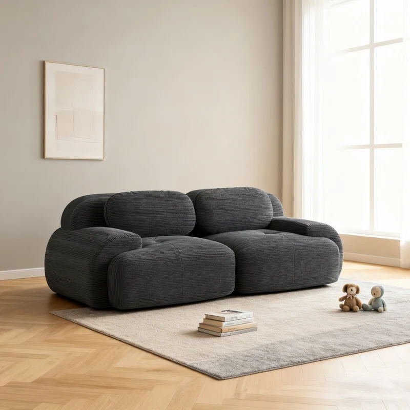 Ensemble de canapés avec accoudoirs incurvés et base antidérapante en tissu velours côtelé doux pour le salon, gris, siège 2