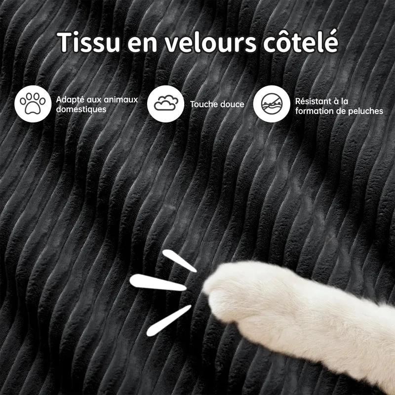 Ensemble de canapés avec accoudoirs incurvés et base antidérapante en tissu velours côtelé doux pour le salon, noir, siège 2