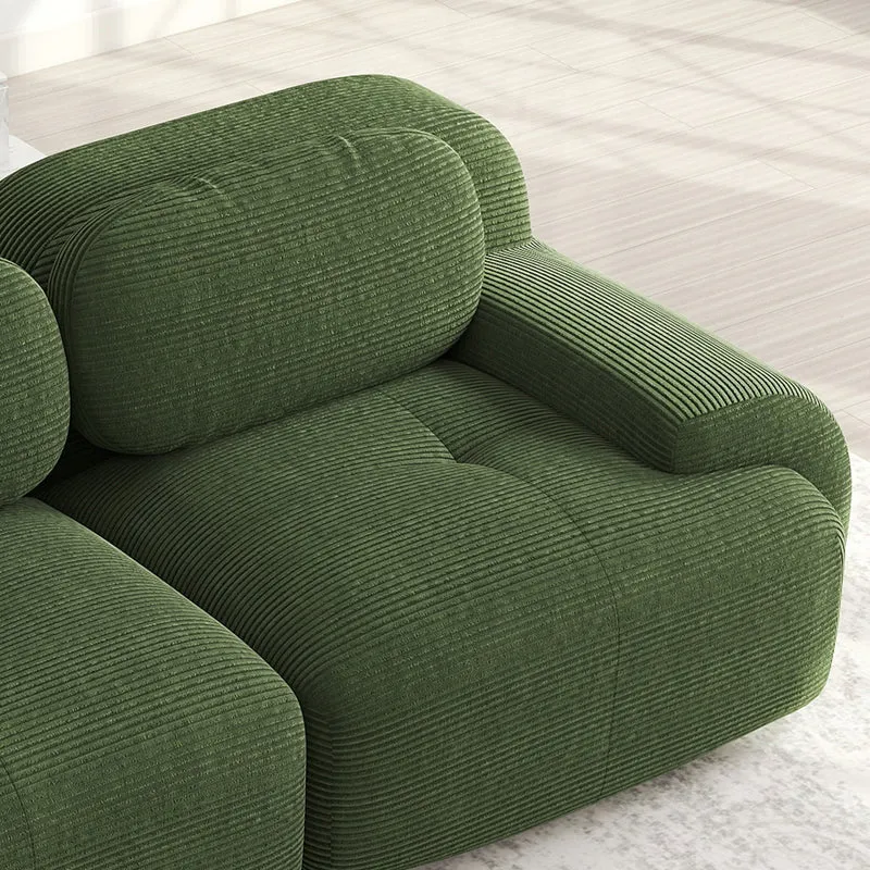Ensemble de canapés avec accoudoirs incurvés et base antidérapante en tissu velours côtelé doux pour le salon, vert, siège 4+tabouret 2
