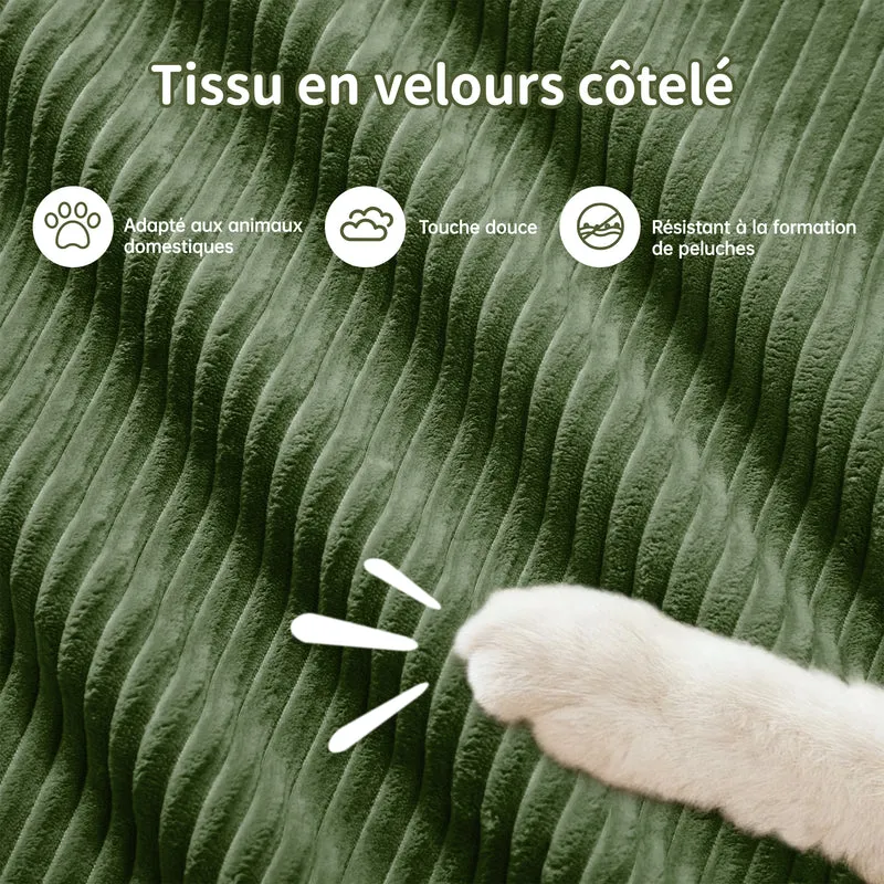 Ensemble de canapés avec accoudoirs incurvés et base antidérapante en tissu velours côtelé doux pour le salon, vert, siège 4+tabouret 2