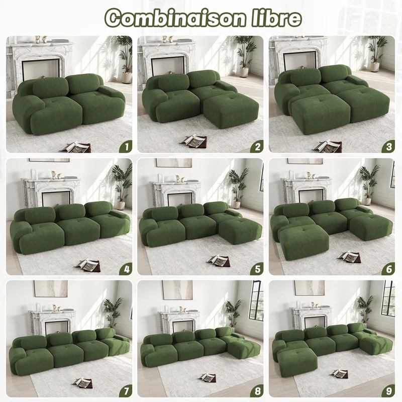Ensemble de canapés avec accoudoirs incurvés et base antidérapante en tissu velours côtelé doux pour le salon, vert, siège 2