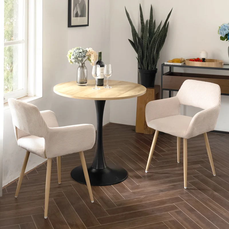Lot de 2 fauteuils de salle à manger scandinaves avec accoudoirs en velours côtelé beige - CROMWELL CORDUROY