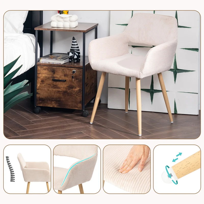 Lot de 2 fauteuils de salle à manger scandinaves avec accoudoirs en velours côtelé beige - CROMWELL CORDUROY